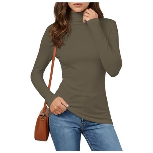 Cuptacc - maglietta a maniche lunghe da donna, basic, con collo a rollò, a maniche lunghe, slim fit, con collo a rollò, a costine, casual, comoda, top, caffè, xs