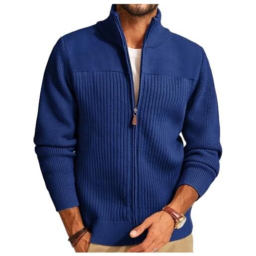 PJ PAUL JONES cardigan da uomo con cerniera e collo alto, blu, l
