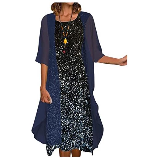 EGSDMNVSQ vestito estivo donna abito sciolto senza maniche retro abiti lunghi camicetta estivi vestiti stampato 2 pezzi tulle cardigan+midi vestito