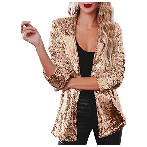 Generisch blazer con pailletten da donna, con scintillio, glitzer, manica lunga, per autunno, con scollo a scialle, cardigan a coste, per festa, club, casual, moda, bomber, leggero, maglione a maniche