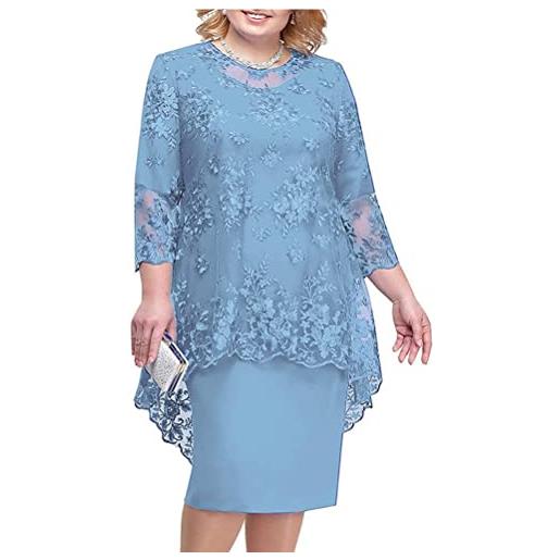shownicer donna pizzo vestito elegante 3/4 maniche taglie forti vestiti da cerimonia cocktail sera partito abiti al ginocchio a blu xxl