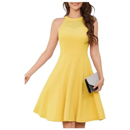 Bbonlinedress abito da cocktail da donna abiti da sera rockabilly retro vintage halter yellow l