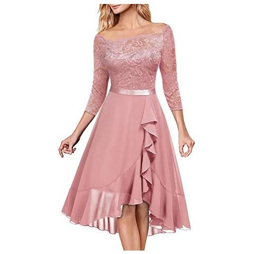 HAOLEI vestito matrimonio donna elegante in pizzo abito cerimonia formale lunghi scollo a v mezze maniche cocktail con corsetto taglie forti curvy