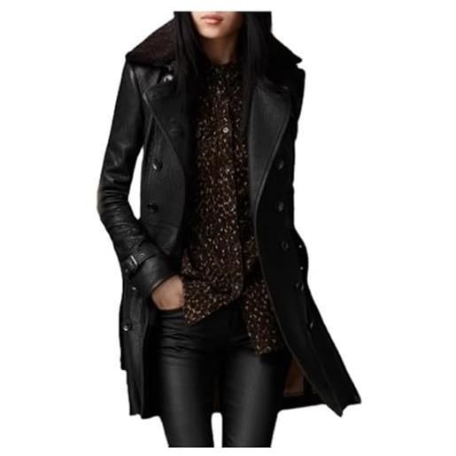 Generic giacca da donna in pelle lunga femmina black pu black in pelle di cuoio overcoppa