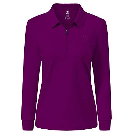 AjezMax polo donna manica lunga poloshirt cotone lavoro camicia sportiva golf top con cerniera viola scuro m