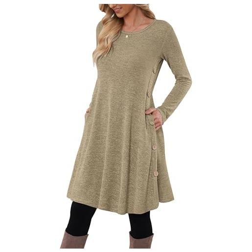 MOLERANI abito a maglia per donna abito a maniche lunghe abito a tunica casual con bottoni da donna con tasche