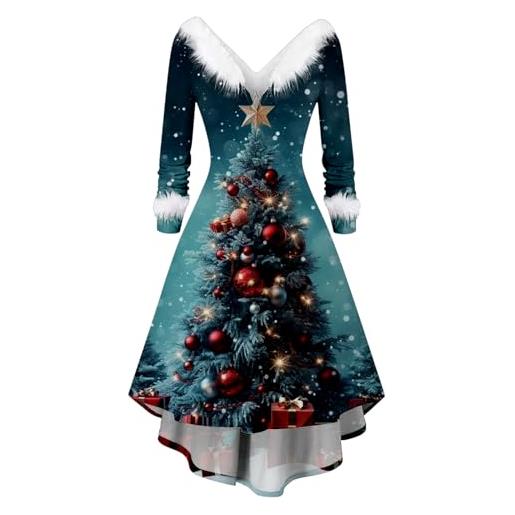 NaLatia vestito di natale da donna abiti babbo natale curvy abito di velluto maniche lunghe vestiti natalizio costume babbo natale invernale scollo a v elegante abito da sera cerimonia