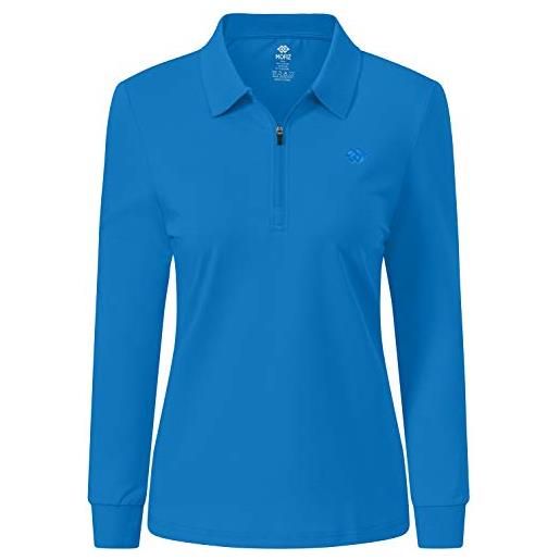 MoFiz polo donna manica lunga poloshirt lavoro camicia sportiva golf top con cerniera blu mare m