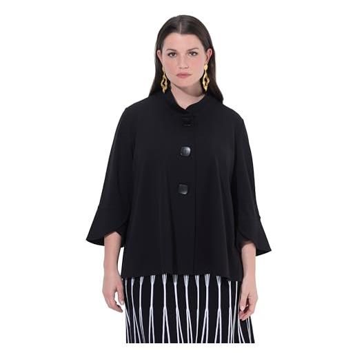 Ulla Popken giacca in felpa punto roma con taglio ampio e svasato, collo alto e maniche a 3/4 nero 54+ 847963100-54+