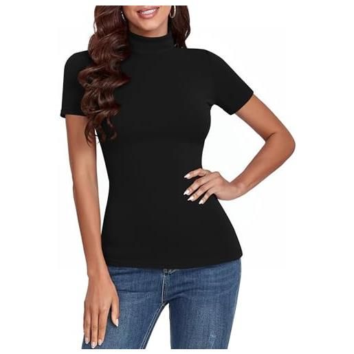 Totatuit lupetto donna dolcevita manica corta maglietta elegante tshirt a costine basic top a collo alto casual pullover di slim fit s-xxl