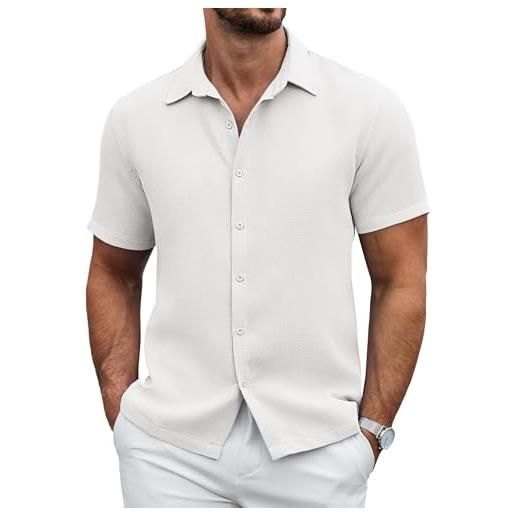 COOFANDY camicia da uomo a maniche corte in stile waffle, camicia estiva a vestibilità regolare, camicia casual con tessitura a rilievi, bianco, 3xl