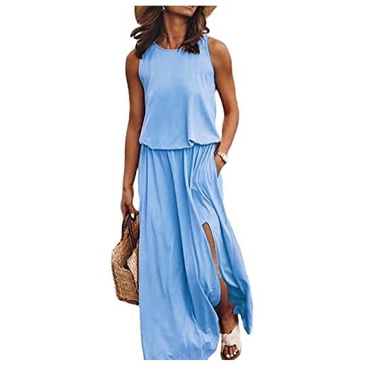 amropi donna lunghi vestiti elegante maxi vestito casuale senza maniche abito blu, 3xl