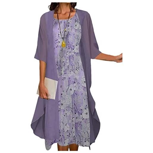EGSDMNVSQ vestito estivo donna abito sciolto senza maniche retro abiti lunghi camicetta estivi vestiti stampato 2 pezzi tulle cardigan+midi vestito