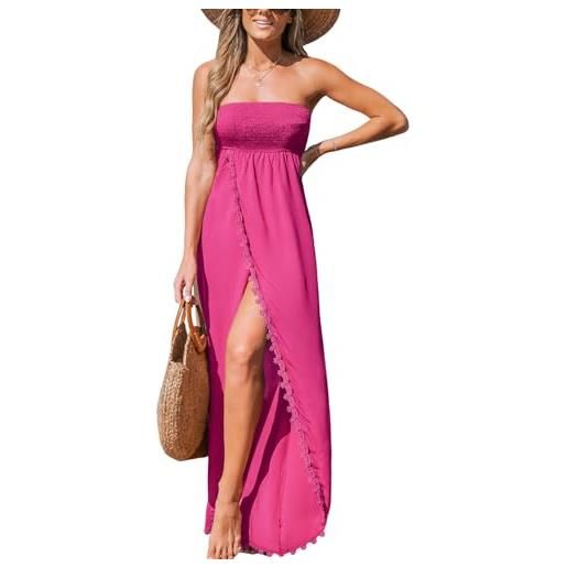 CUPSHE maxi abiti da donna senza maniche in pizzo casual smock senza spalline fessura lungo estivo formale abito da sole