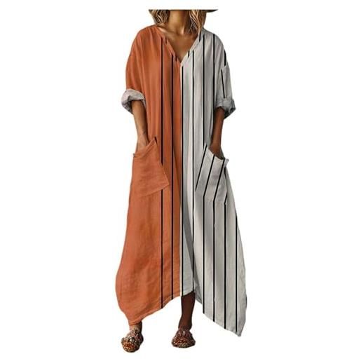 Mfhmom vestito donna estivo lungo in cotone e lino abito boho chic con grandi tasche scollo a v manica corta ampio traspirante casual vestiti lunghi estivi donna leggero mare