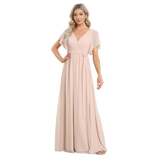 Ever-Pretty maxi scollo a v increspato busto chiffon abito da sera formale con maniche arrossire 42