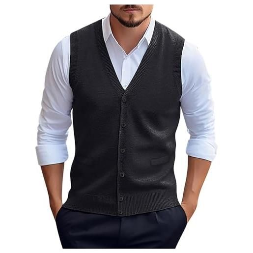 WOXIHUAN gilet maglione da uomo con scollo v maglioncino smanicato senza maniche pullover gilet cotone in maglia invernale maglioni e cardigan da uomo casual nero xxxxl