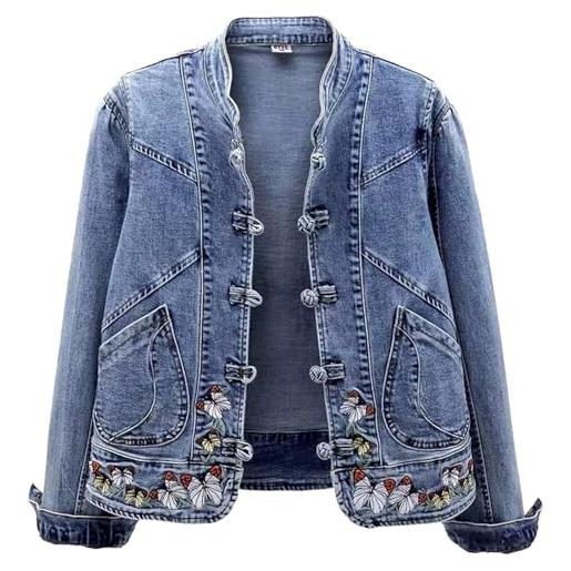 Generisch 2026 cappotto da donna in jeans primaverile con ricami, giacche corte in jeans basic, blu, s