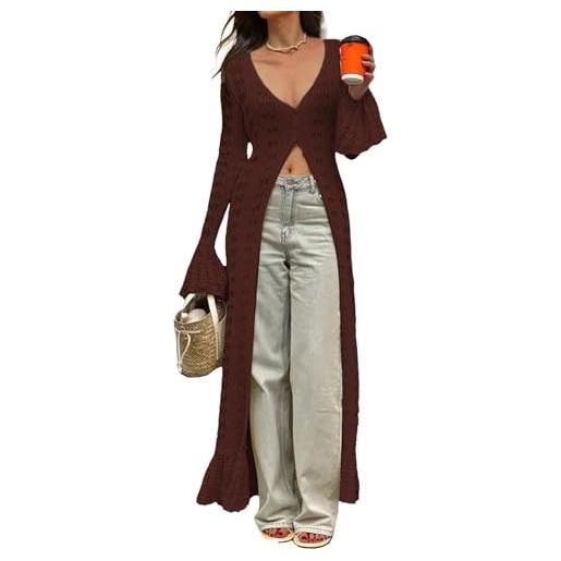 NRTHYE cardigan lungo da donna, lavorato a maglia, con bottoni, scava fuori, elegante spolverino, maglioni, coprire, maxi abito