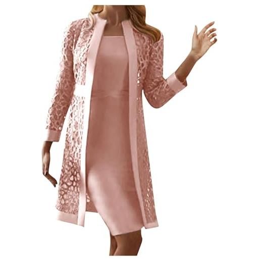 HAOLEI set di abito e cardigan a vita alta, traspirante da donna vestito a tubino con cardigan, elegante per banchetto e cerimonia, estivo corto per primavera e estate, confortevole