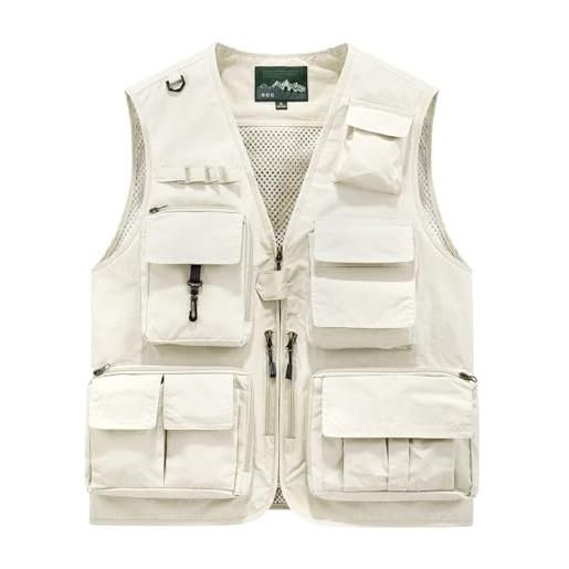 Sukany gilet cargo da uomo per il tempo libero, lavoro, safari, pesca, viaggi, con tasche multiple, beige, s