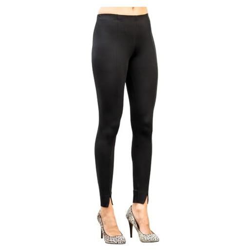 Cotonella pantalone leggings donna nero in cotone bielastico elasticizzato spacchi sulle caviglie e cuciture longitudinali aderente elegante morbido