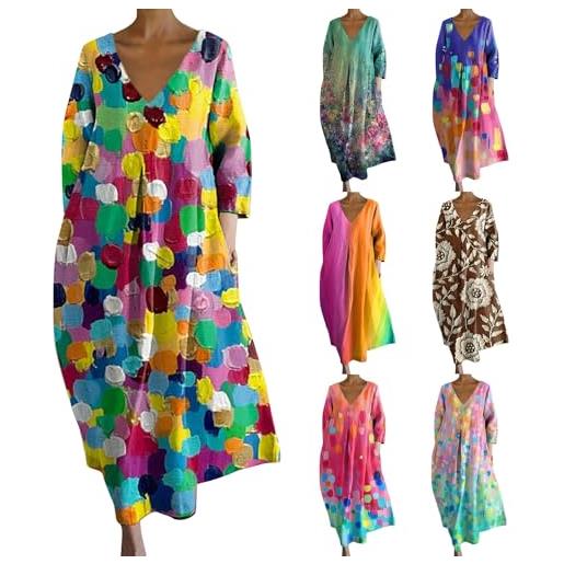 Nidddiv abito lungo da donna con scollo a v, a blocchi di colore, da spiaggia, a maniche lunghe, casual, per donne, abbigliamento estivo leggero, primaverile, maxi abito da spiaggia