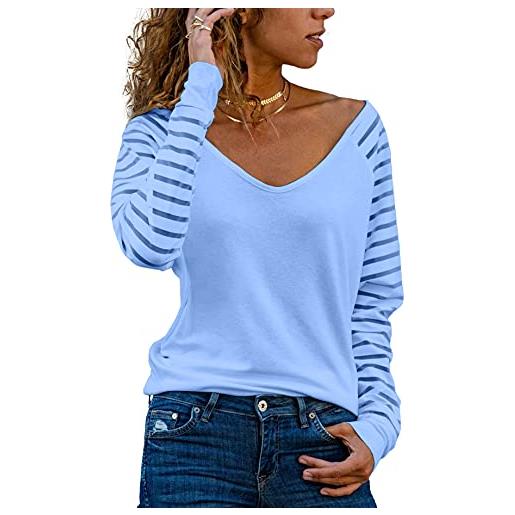 Homlan. Maglietta a maniche lunghe da donna, con scollo a v, in tessuto mesh, elegante, casual