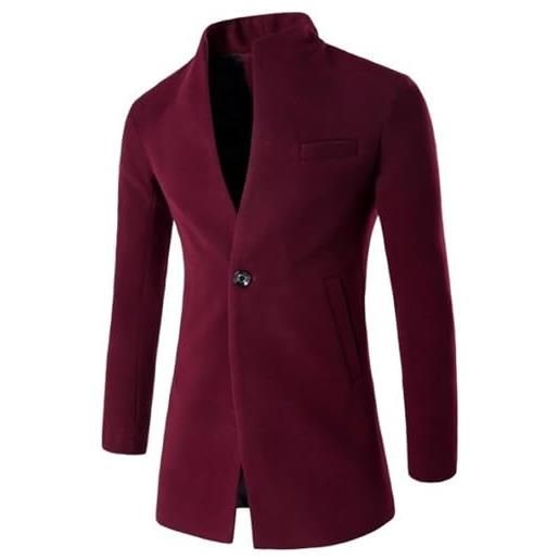 Vagbalena cappotto invernale elegante da uomo taglio attillato con colletto alto caldo chiusura a singolo petto cappotto invernale elegante e antivento. (rosso, m)