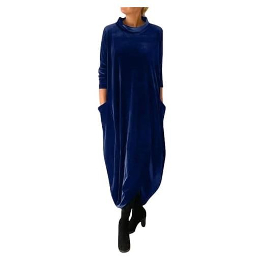 Generic vestiti lunghi in velluto per donna, abito da festa a maniche lunghe tinta unita, abito da cocktail elegante con scollo tondo, abiti lunghi larghi da donna, abito tunica, abiti casual plus size con