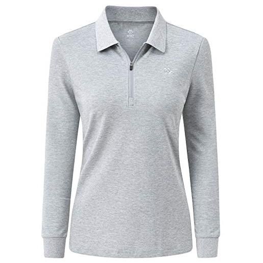 MoFiz polo donna manica lunga poloshirt lavoro camicia sportiva golf top con cerniera grigio xxl