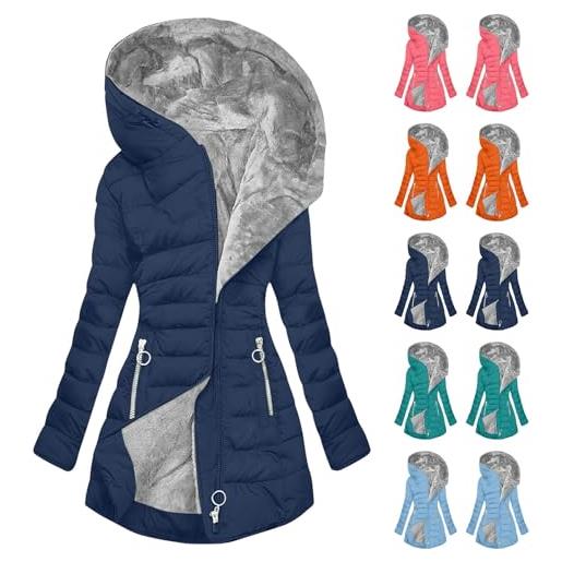HAOLEI cappotto donna invernale con cappuccio foderati giacca antivento in pile termici elegante giubbotto lungo spessa parka cappotto piumino 100 grammi lungo imbottito casual con tasche e coulisse