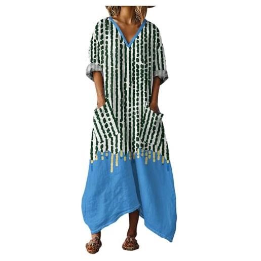Mfhmom vestito donna estivo lungo in cotone e lino abito boho chic con grandi tasche scollo a v manica corta ampio traspirante casual vestiti lunghi estivi donna leggero mare