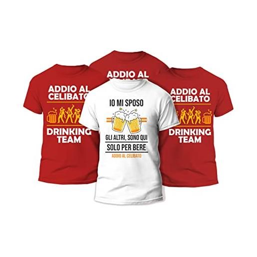 t-shirteria - magliette addio al celibato - set completo con maglia speciale per lo sposo e colorate per amici - gadget festa con materiali traspiranti e certificati (drinking team, rosso)