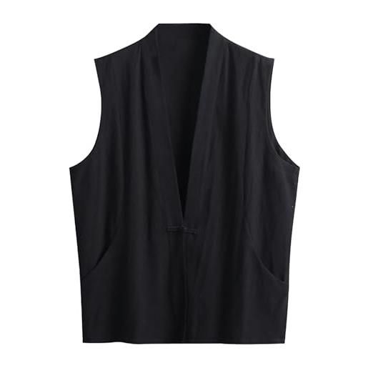 Generisch 2026 gilet estivo da uomo in cotone e lino con design a fibbia pan per attività sportive e tempo libero, nero , 3xl