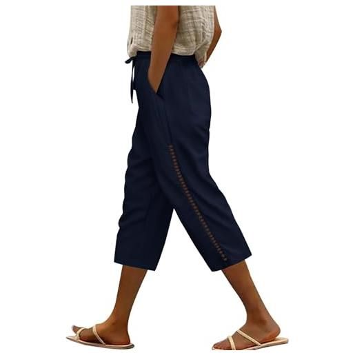 Voqeen pantaloni lino donna coulisse elastico in vita pantaloni donna estivi con tasche pantaloni estivi leggeri casual pantaloni cava pantaloni 3/4 per donna