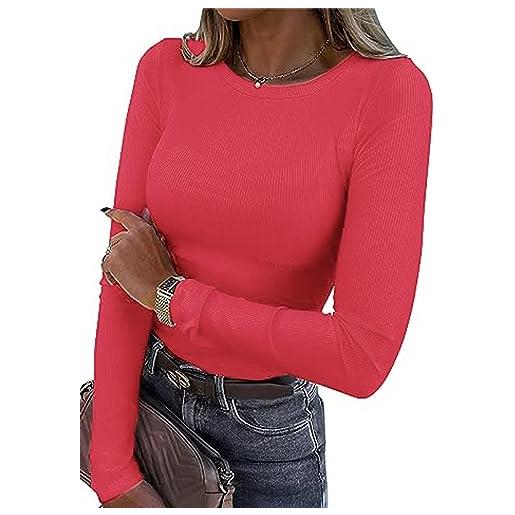 TrendiMax maglia donna a manica lunga top a girocollo casual slim fit piano basic sexy crop top pullover jersey