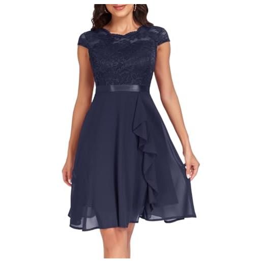 shownicer abito cocktail donna elegante abito cerimonia maniche corte vestito in chiffon vita alta vestiti in pizzo