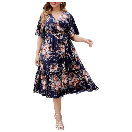 LIAMERHE abito donna manica corta scollo a v grandi dimensioni elegante vestito vita alta casual stampa floreale vestito estivi taglie forti