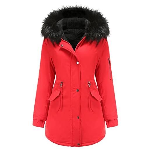 Vancavoo giubbotto donna invernale cappotto parka caldo con cappuccio | foderato in pile con coulisse in vita, tasche oblique, zip e bottoni automatici e spacco posteriore