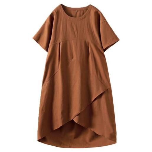 FTCayanz abito estivo da donna, stile boho, da spiaggia, elegante, in lino, per il tempo libero, con tasche