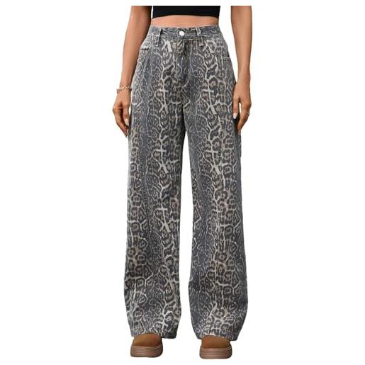 Lazutom jeans larghi da donna con stampa leopardata y2k pantaloni in denim a gamba larga ghepardo pantaloni a vita media boyfriend fit streetwear pantaloni con tasche