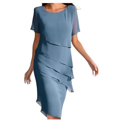 DaPongZhi vestito donna a maniche corte di chiffon, vestiti donna estivo abito casual in girocollo, gonna lunga con orlo irregolare, gli abiti da cocktail, abito lungo donna elegante (blue, l)