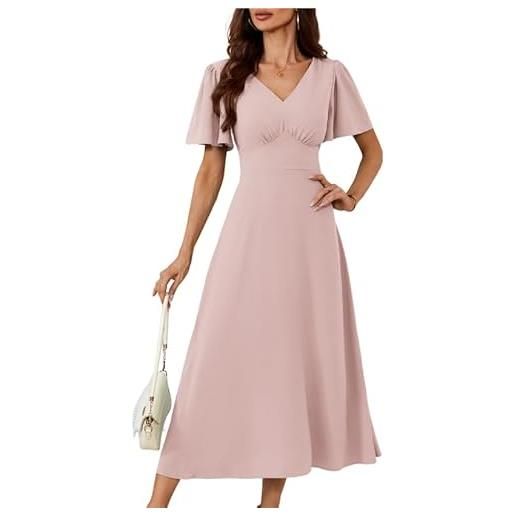 GRACE KARIN abito donna scollo v maniche corte a volant schiena quadrata vestito linea a casual elegante