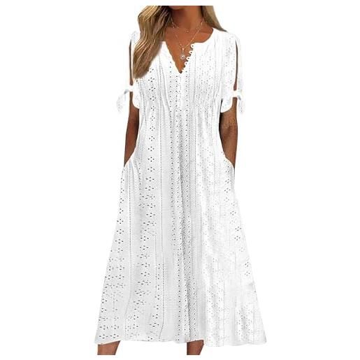 CheChury elegante vestito da donna estivi a maniche lunghe scollo v mini abito casual vintage boho moda vestitino spiaggia tunica lungo con tasche