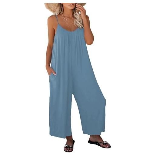 Haibang salopette donna estate tuta jumpsuit donna elegante senza manica vestibilità ampia monopezzi e tutine estiva casual a gamba larga pantaloni pagliaccetto con tasche