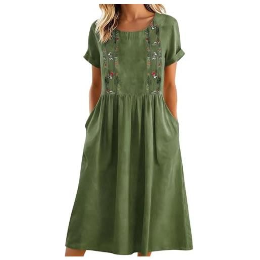 VPQILH vestito donna estivo moda 2026, abiti in cotone lino, senza maniche vestiti con scollo a v abito con bottoni, vestitini largo con tasche boho fresco vacanza vestito