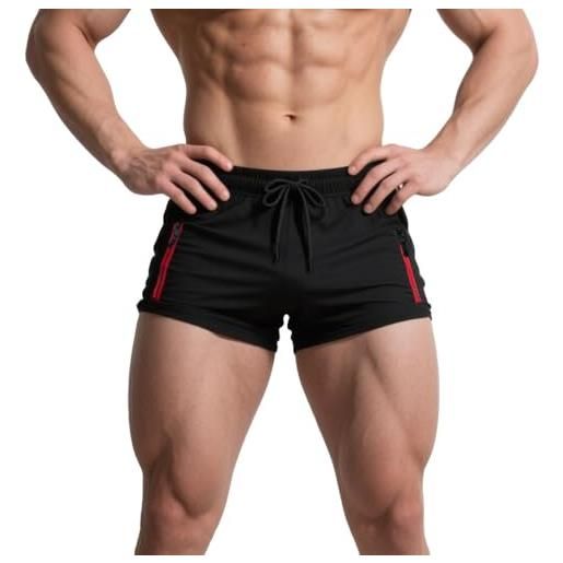 Muhshoiy costume da bagno uomo pantaloncini sportivi da uomo pantaloni corti da corsa con taschino e coulisse calzoncini da surf sulla spiaggia con fodera in cotone e tasche nero m