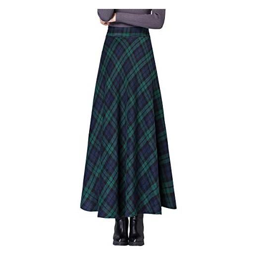 RIZ-ZOAWD gonna lunga donna invernale lana scozzese a vita alta gonne con tasche | elegante gonna vintage svasata con tasche profonde e vita elastica. Perfetta per il tuo abbigliamento donna retrò. 