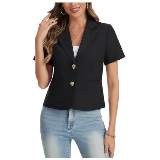 Kyzoeyou blazer a maniche corte da donna in cotone e lino, elegante, parzialmente foderato, adatto per abbigliamento casual da lavoro, ufficio